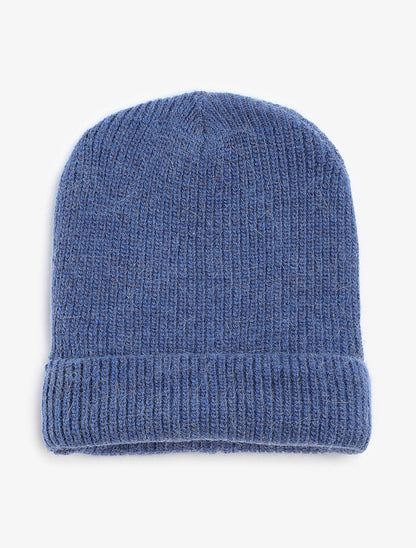 Bonnet uni en maille côtelée - Marine - 3