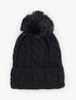 Bonnet en maille tressée à pompon - Noir - 3