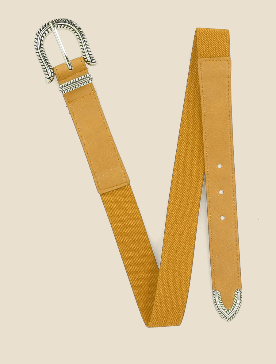 Ceinture bi-matière à boucle classique - Jaune - 1