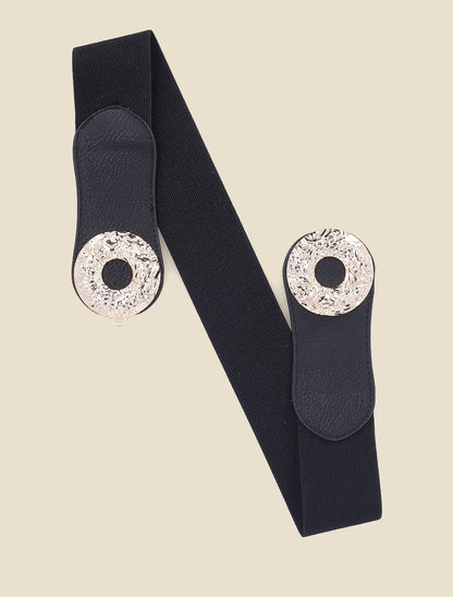 Ceinture élastiquée à double boucles effet froissé - Noir - 1