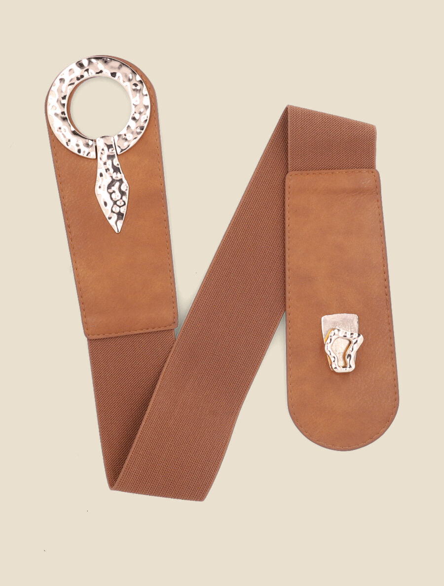 Ceinture élastiquée à boucle à crochet - Camel - 1