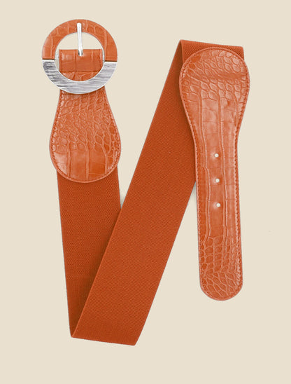 Ceinture effet croco à boucle ronde - Orange - 3