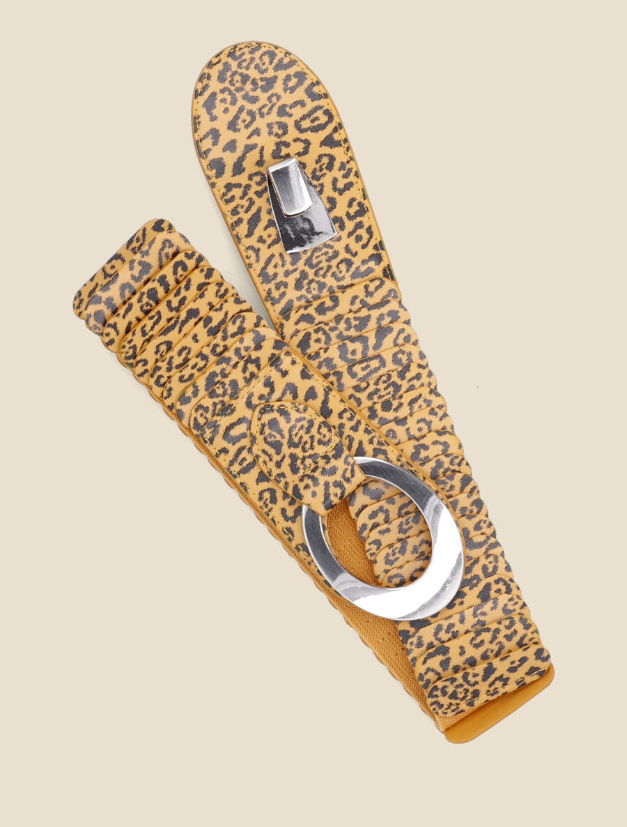 Ceinture à lames superposés effet léopard - Jaune moutarde - 1