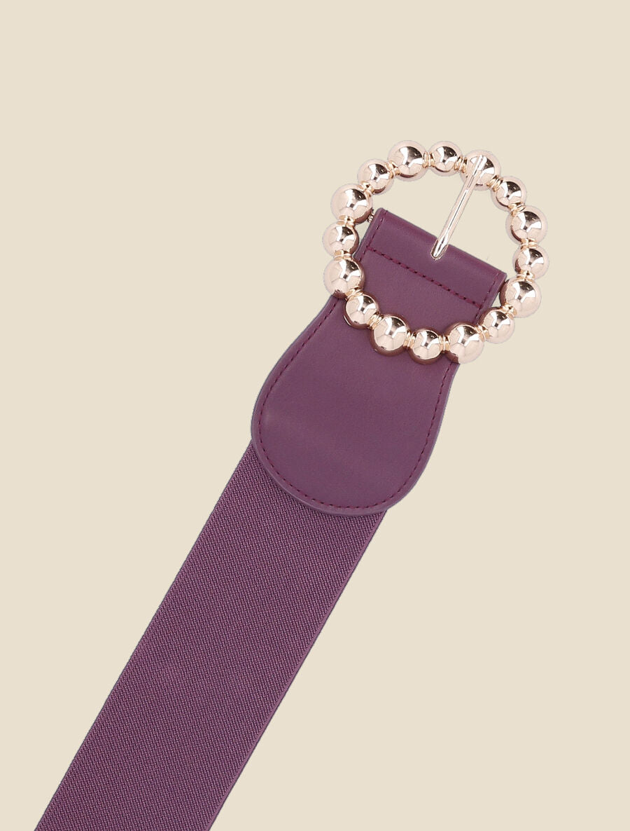 Ceinture élastiquée à boucle ronde à billes - Violet - 2