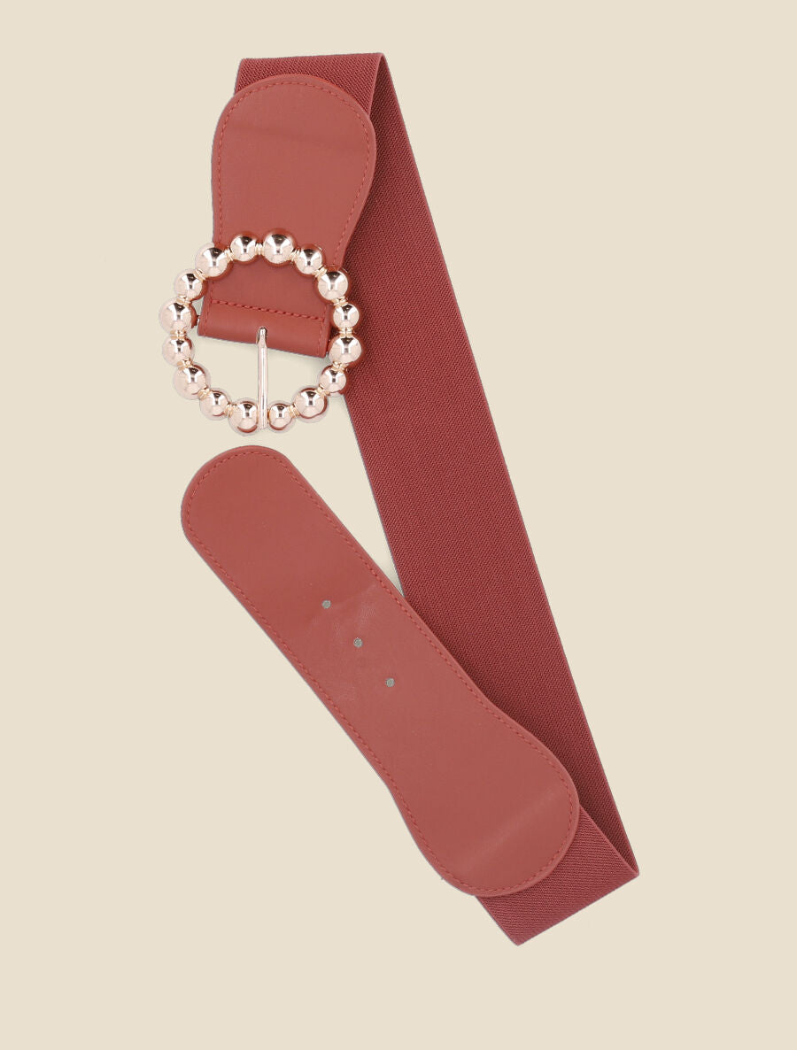 Ceinture élastiquée à boucle ronde à billes - Ocre - 1