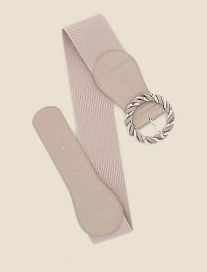Ceinture élastiquée à boucle ronde effet entrelacé - Beige - 1