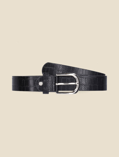Ceinture en simili effet croco - Noir - 1
