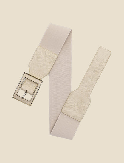 Ceinture python à boucle carrée - Beige - 1