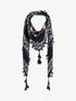 Foulard à imprimé multi-fleurs style patchwork et bords à pompons - Marine - 4