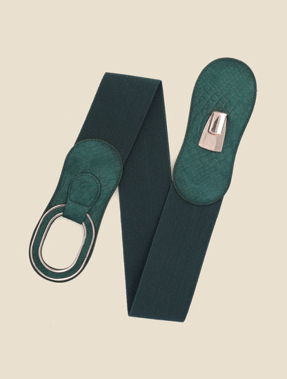 Ceinture effet python à boucle ovale - Kaki - 1