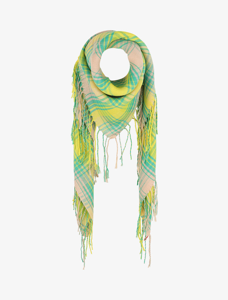 Foulard à imprimé à carreaux et bords à franges - Vert - 4