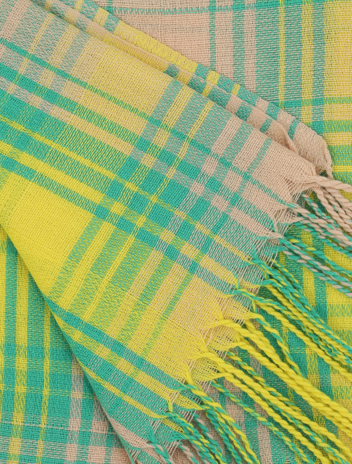 Foulard à imprimé à carreaux et bords à franges - Vert - 3