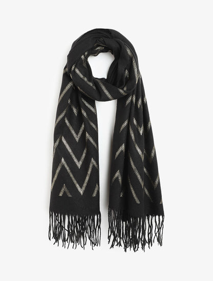 Echarpe à imprimé zig-zag irisés - Noir - 1
