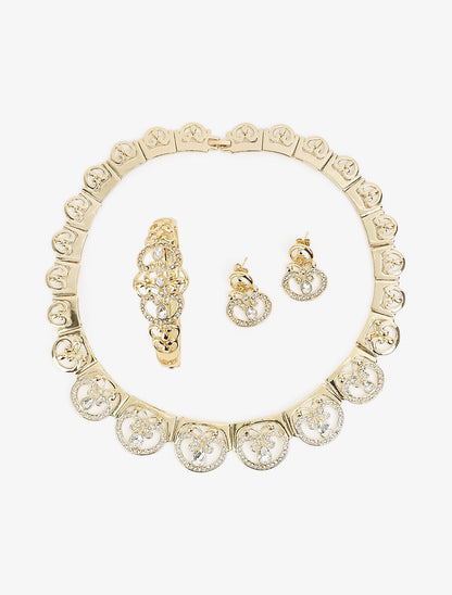 Parure arabesque 3 sets ornée de zircons - Or - 2