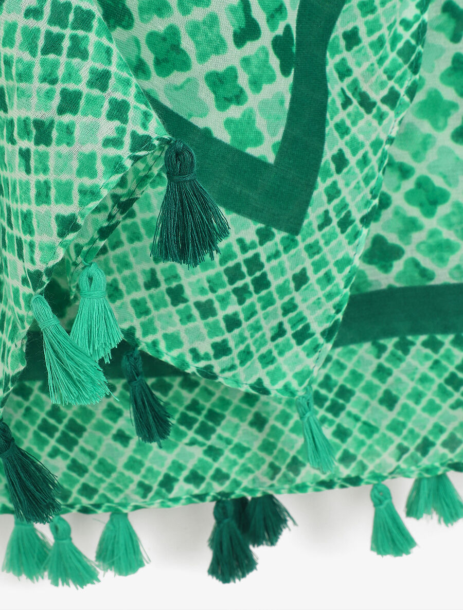 Foulard imprimé trèfles à pompons - Vert - 3