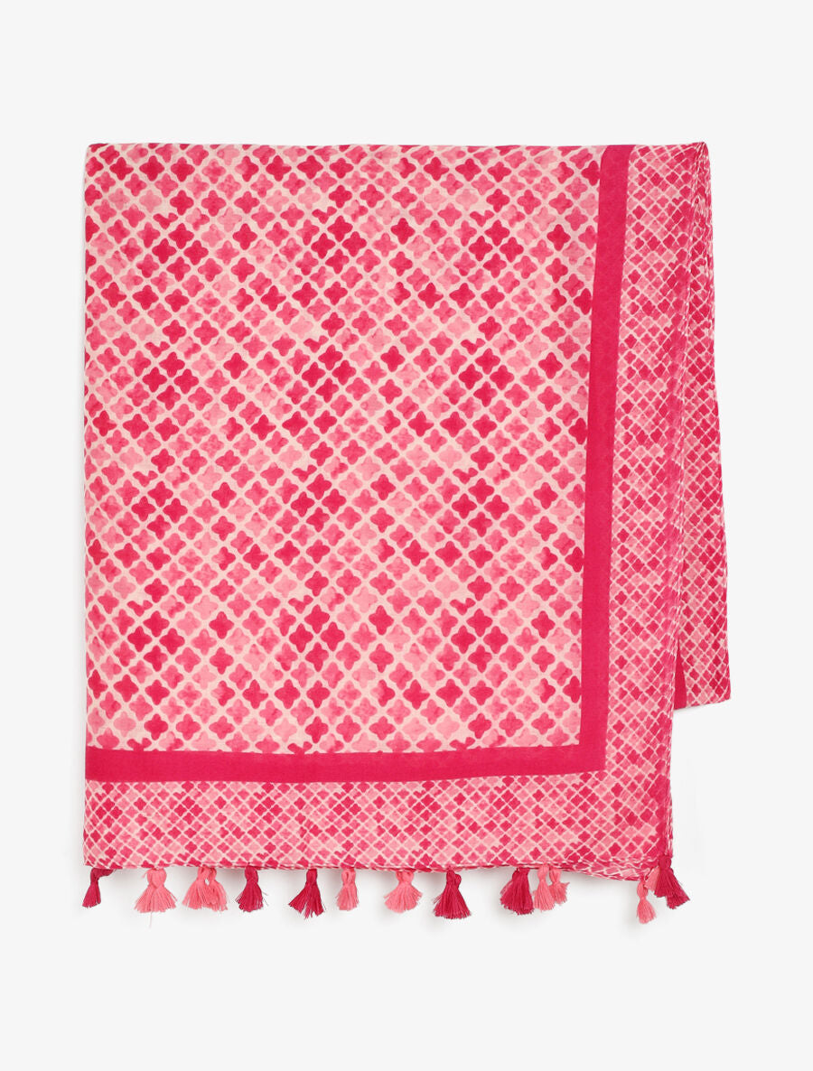 Foulard imprimé trèfles à pompons - Fuschia - 2