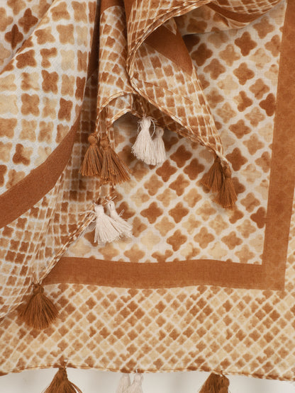 Foulard imprimé trèfles à pompons - Beige - 3