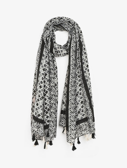 Foulard imprimé trèfles à pompons - Noir - 1