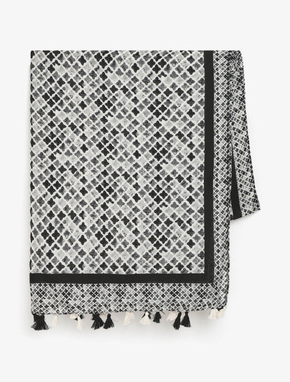 Foulard imprimé trèfles à pompons - Noir - 2