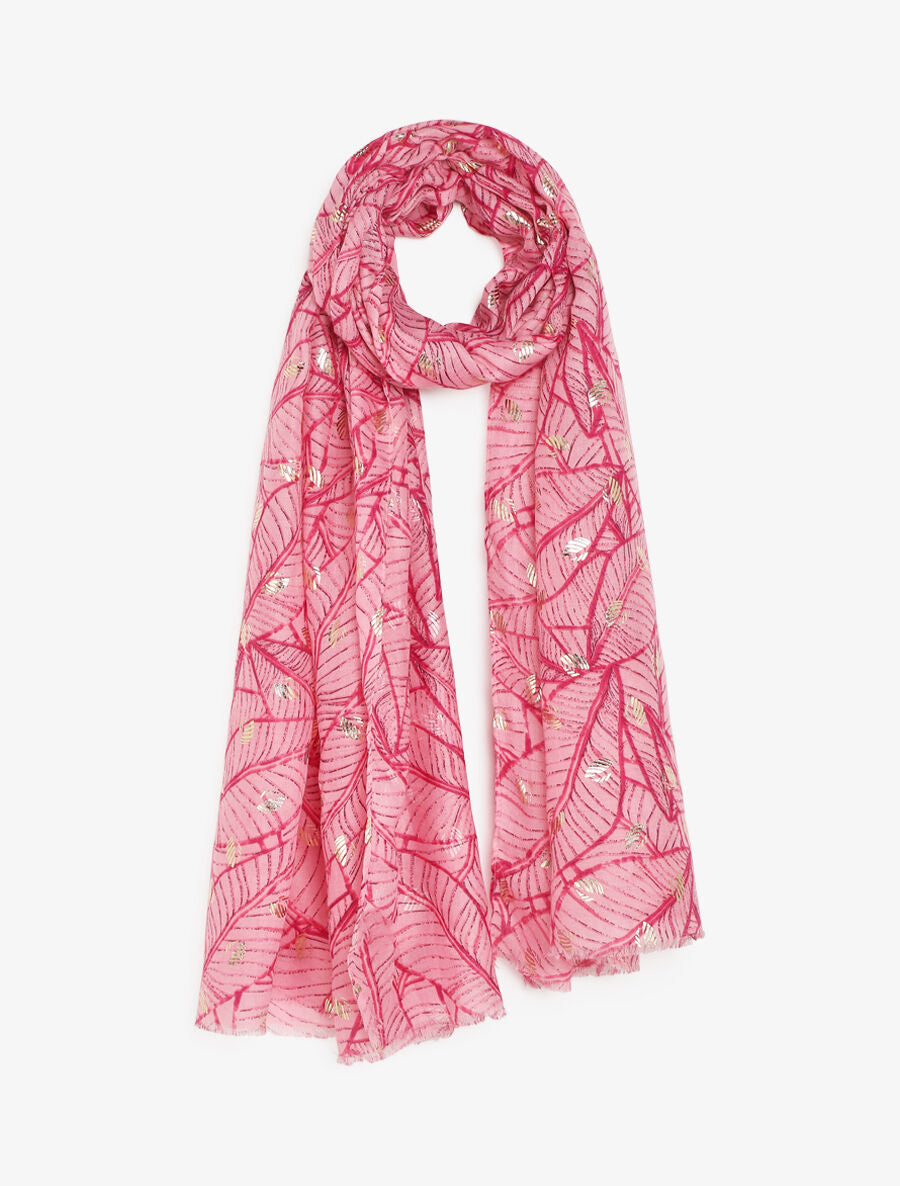 Foulard imprimé feuilles irisées - Rose - 4