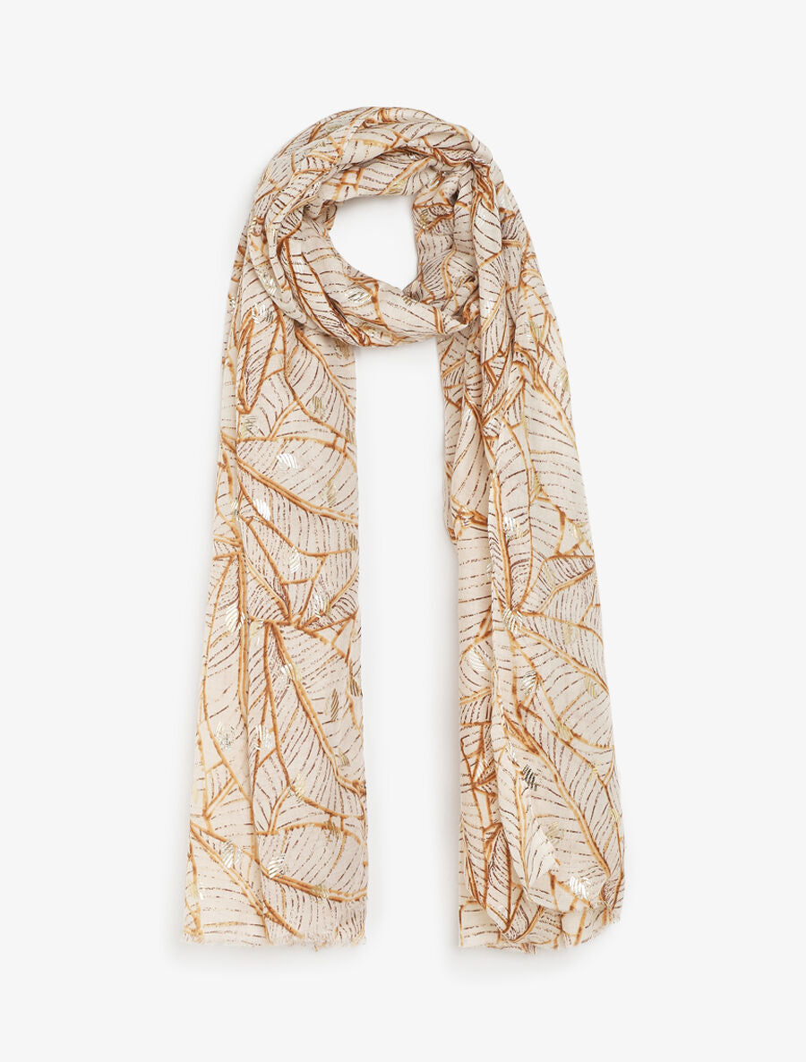 Foulard imprimé feuilles irisées - Beige - 1