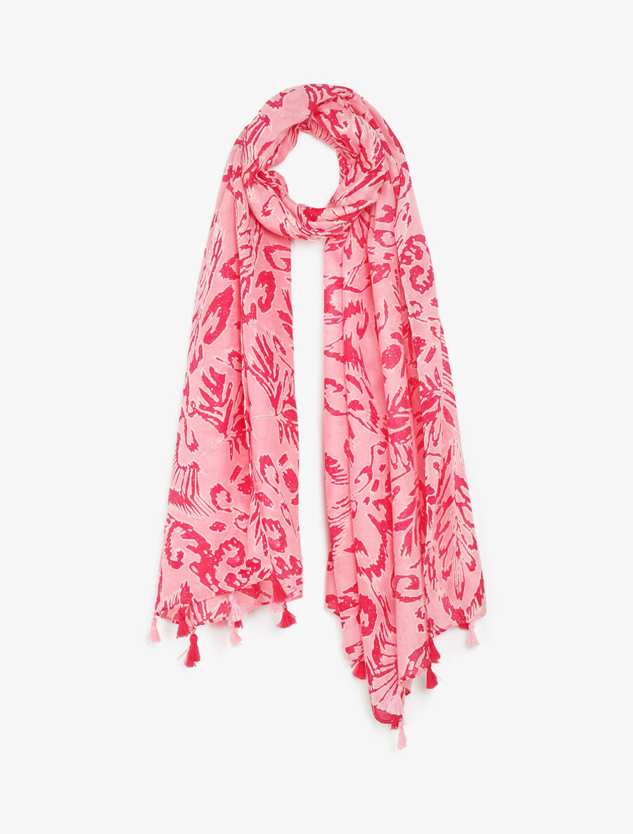Foulard à pompons imprimé feuilles abstraites - Fuschia - 4