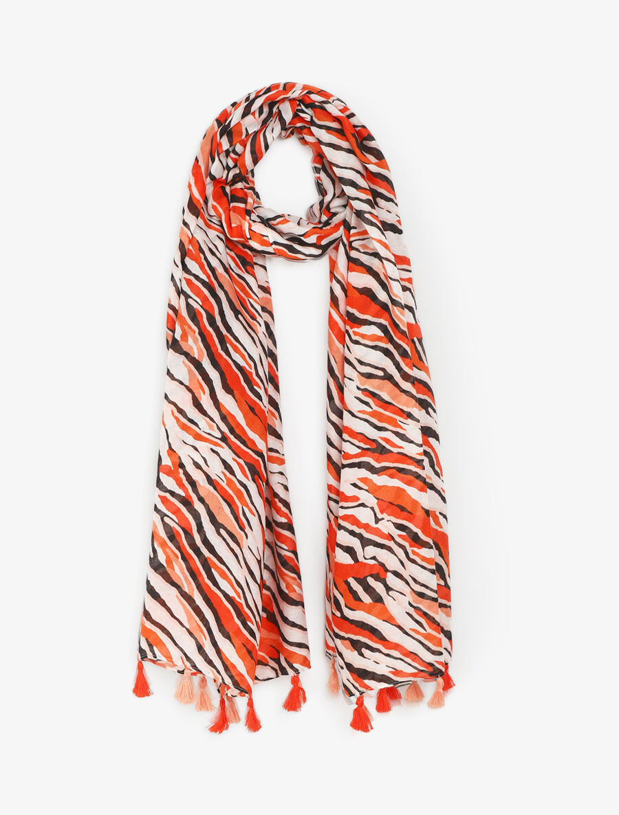 Foulard à pompons imprimé tigré - Orange - 1