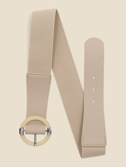 Ceinture élastiquée à boucle ronde - Beige - 1