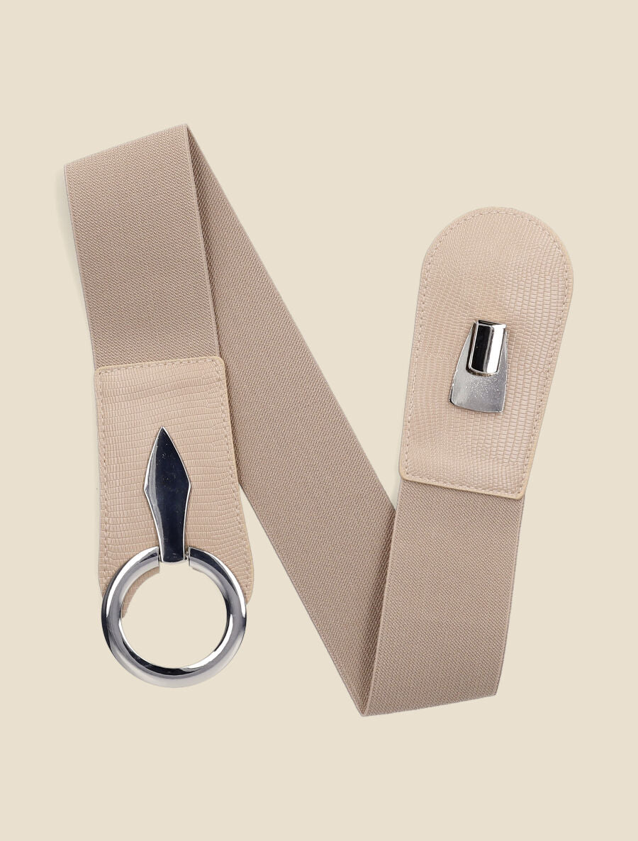 Ceinture élastiquée python à boucle ronde - Beige - 1