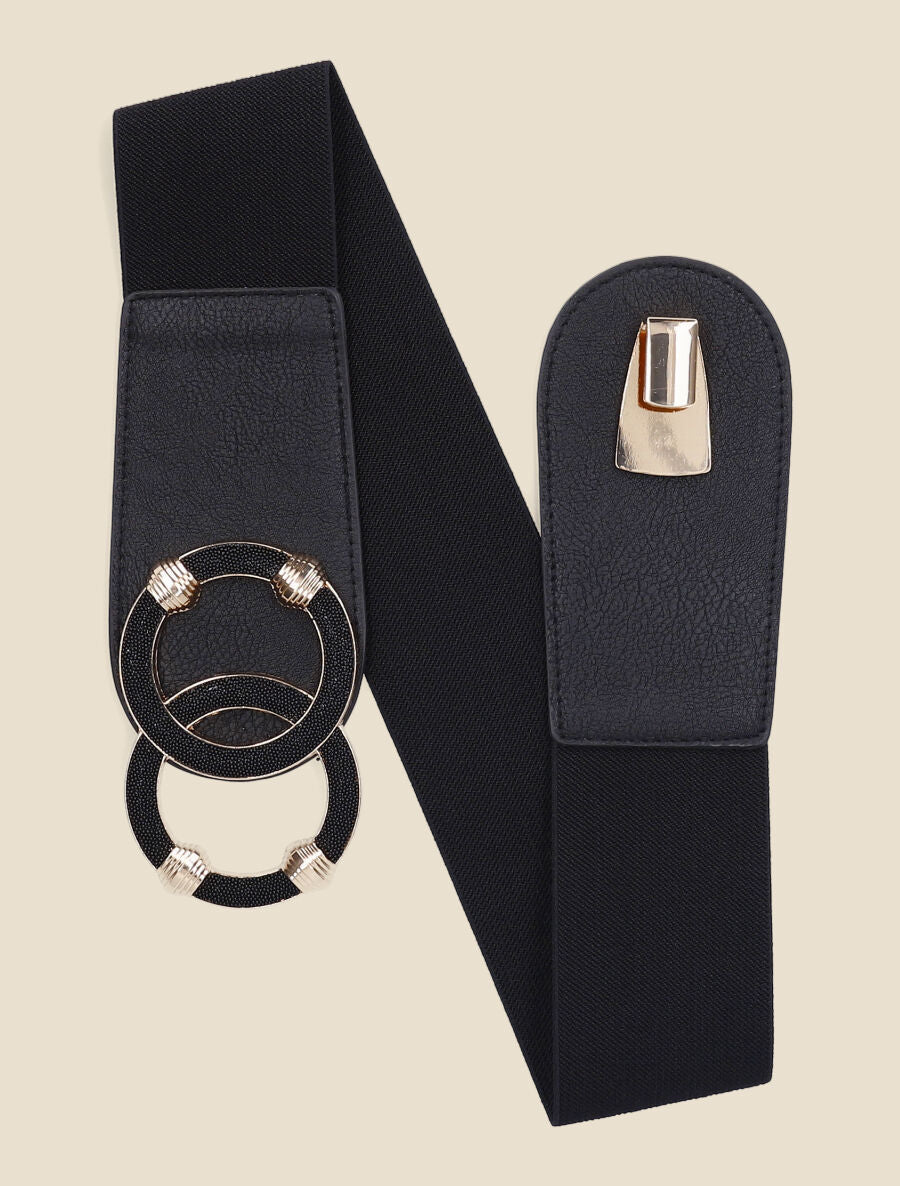 Ceinture élastiquée à double boucles - Noir - 1