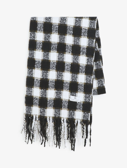 Echarpe à carreaux et franges - Noir - 2