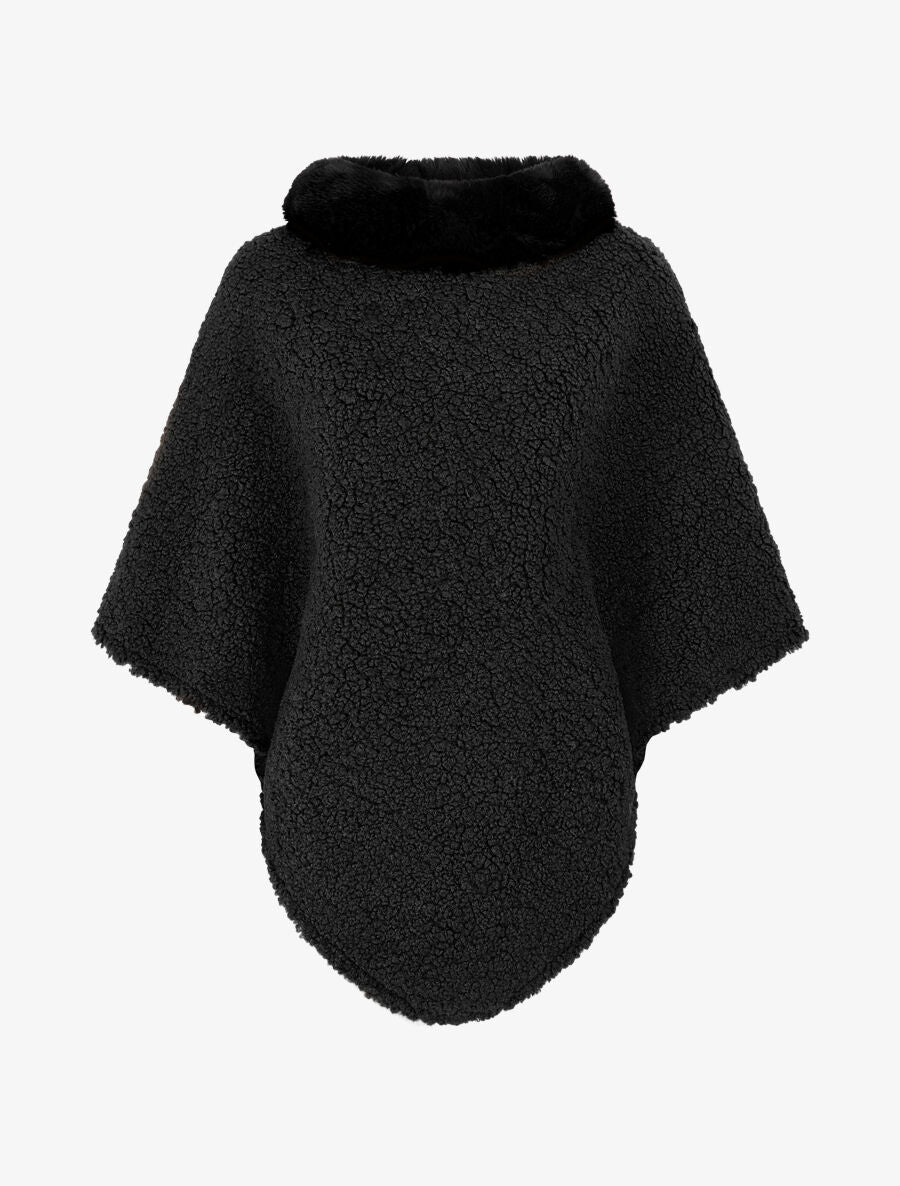 Poncho uni à texture effet mouton - Noir - 4