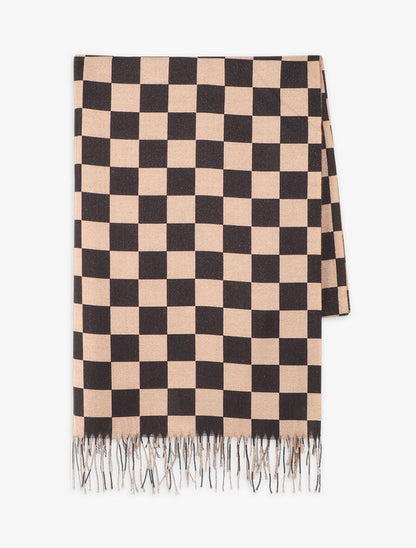 Echarpe motif damier - Camel - 2
