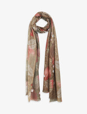 Echarpe motif feuilles à franges - Taupe - 1