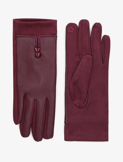 Gants unis bi-matière - Bordeaux - 2