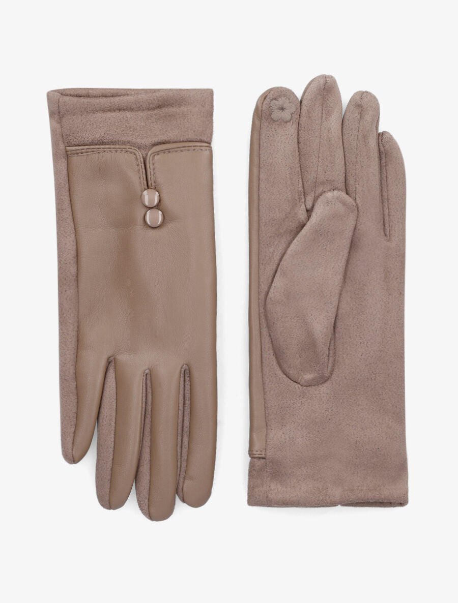 Gants unis bi-matière - Taupe - 1