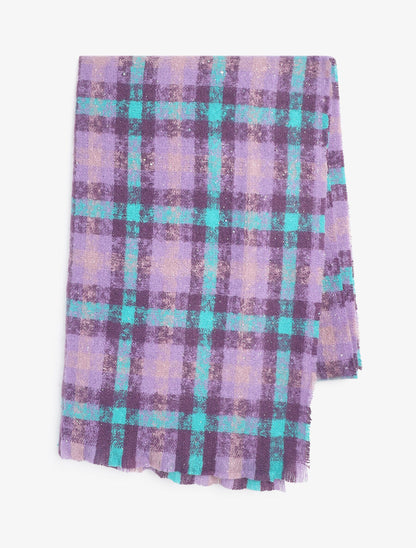 Echarpe à imprimé tartan irisé - Violet - 2