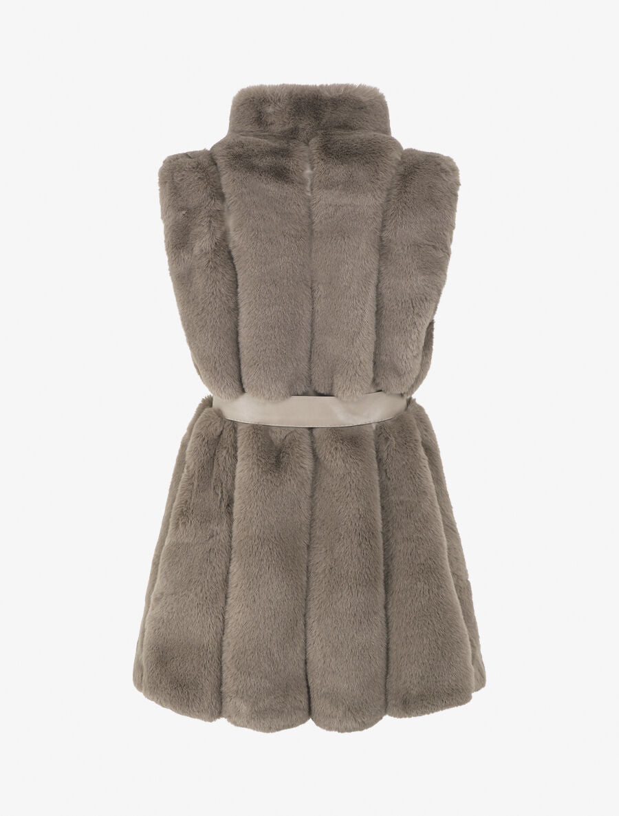 Veste longue ceinturée et zippée - Taupe - 2