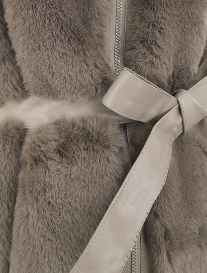 Veste longue ceinturée et zippée - Taupe - 3
