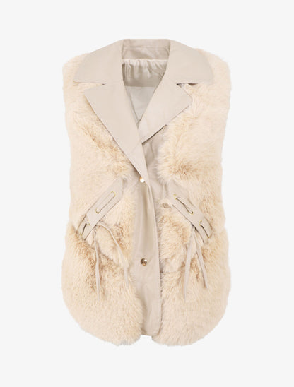 Veste bi-matière boutonnée - Beige - 1