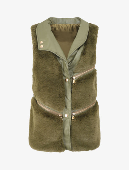 Veste sans manches à zips décoratifs - Kaki - 4
