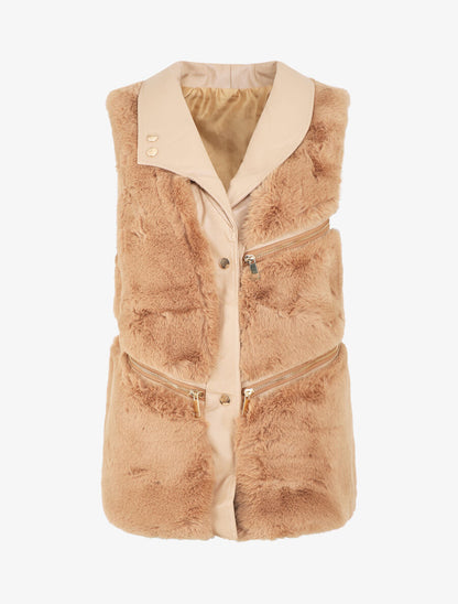Veste sans manches à zips décoratifs - Camel - 1