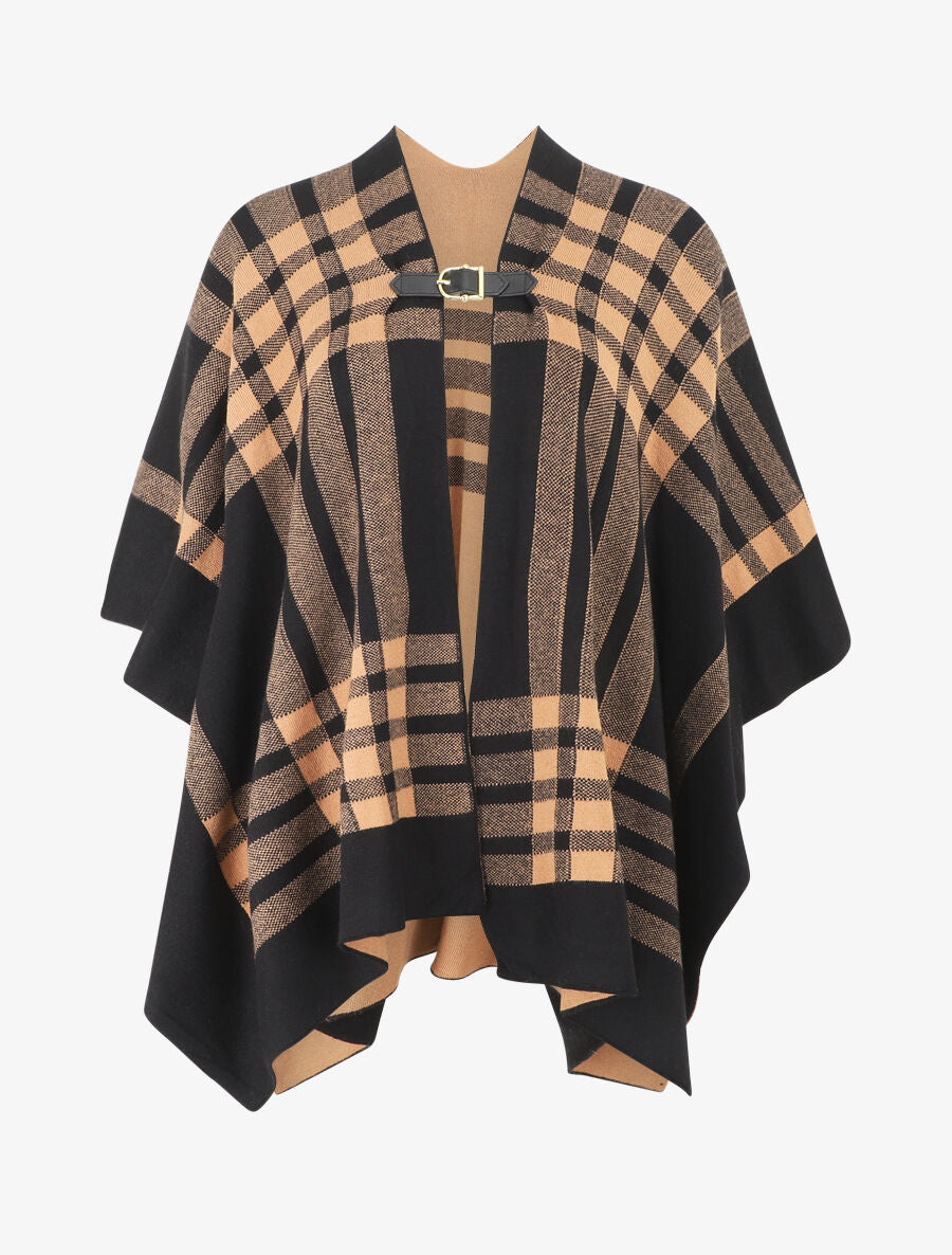 Châle à carreaux et boucle - Camel - 1