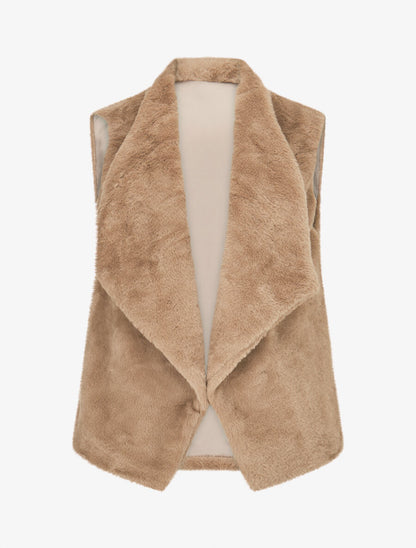 Gilet sans manches en fourrure synthétique - Taupe - 1