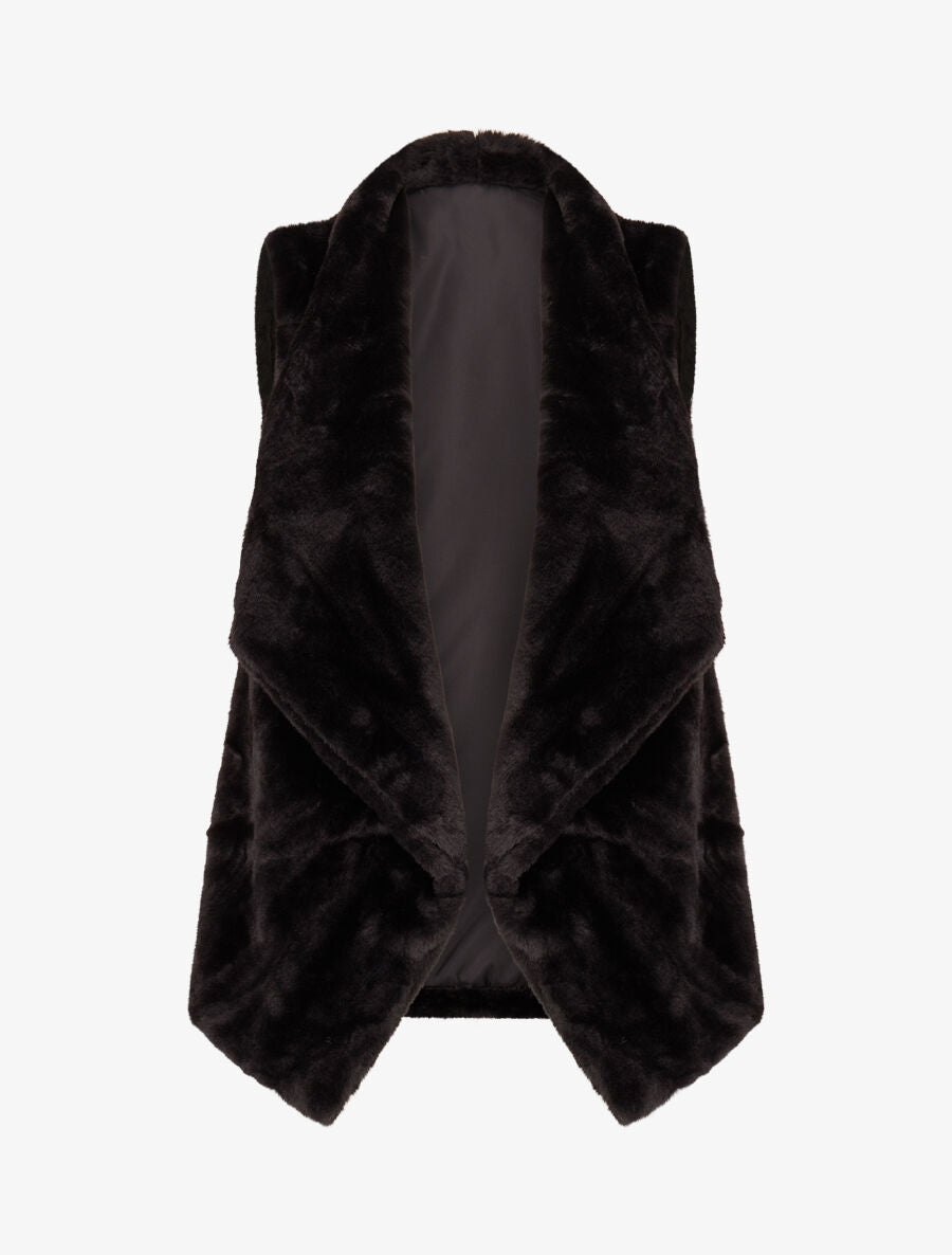Gilet sans manches en fourrure synthétique - Noir - 5