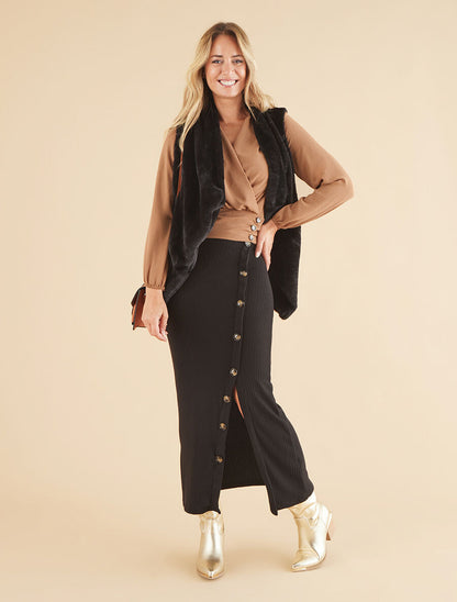 Gilet sans manches en fourrure synthétique - Noir - 4