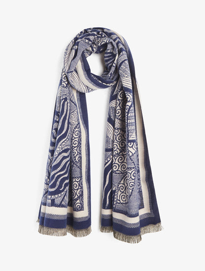 Foulard épais à imprimé plantes tropicales - Marine - 1