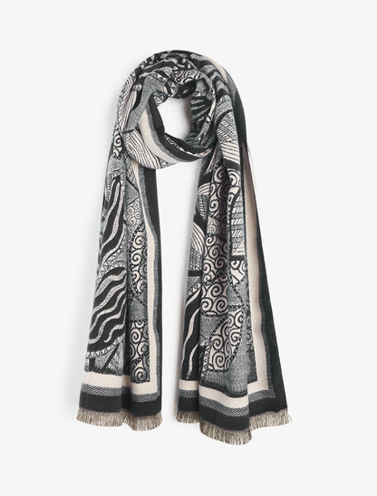 Foulard épais à imprimé plantes tropicales - Noir - 1