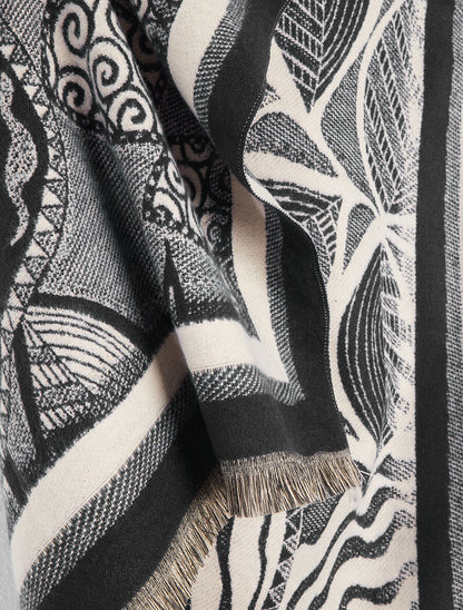 Foulard épais à imprimé plantes tropicales - Noir - 3