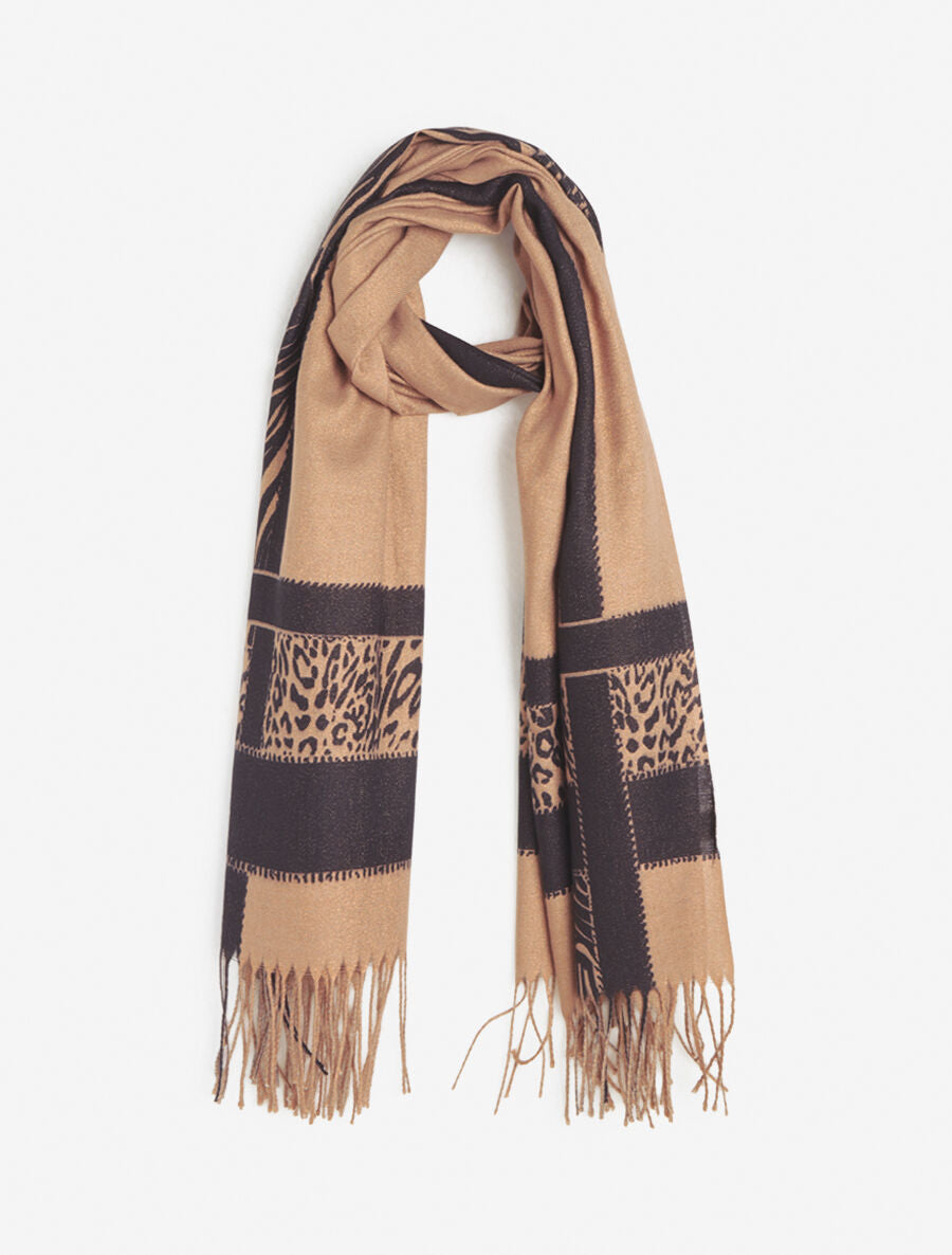 Foulard irisé bandes imprimées - Camel - 1